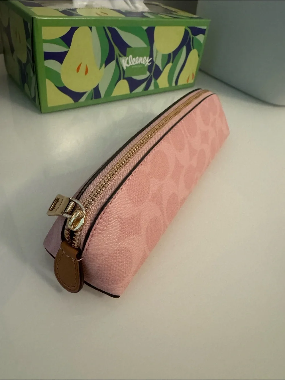 Coach Powder Pink Signature Leather Zip Pencil Case - Picture 7 of 9